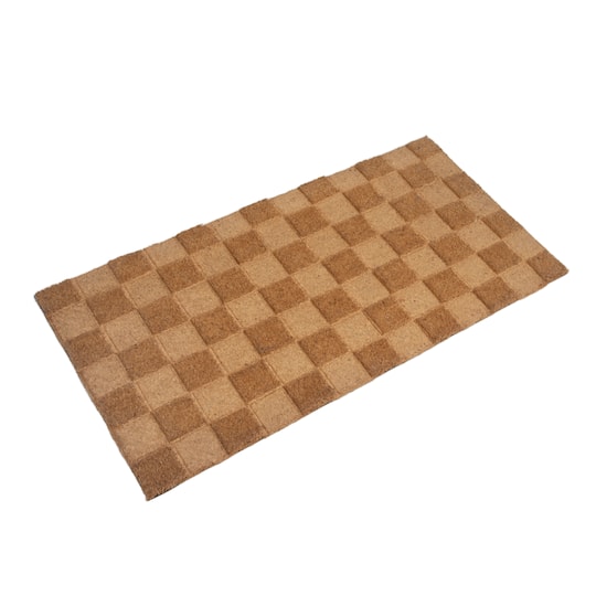 Natural Checkerboard Print Engraved Coir Doormat